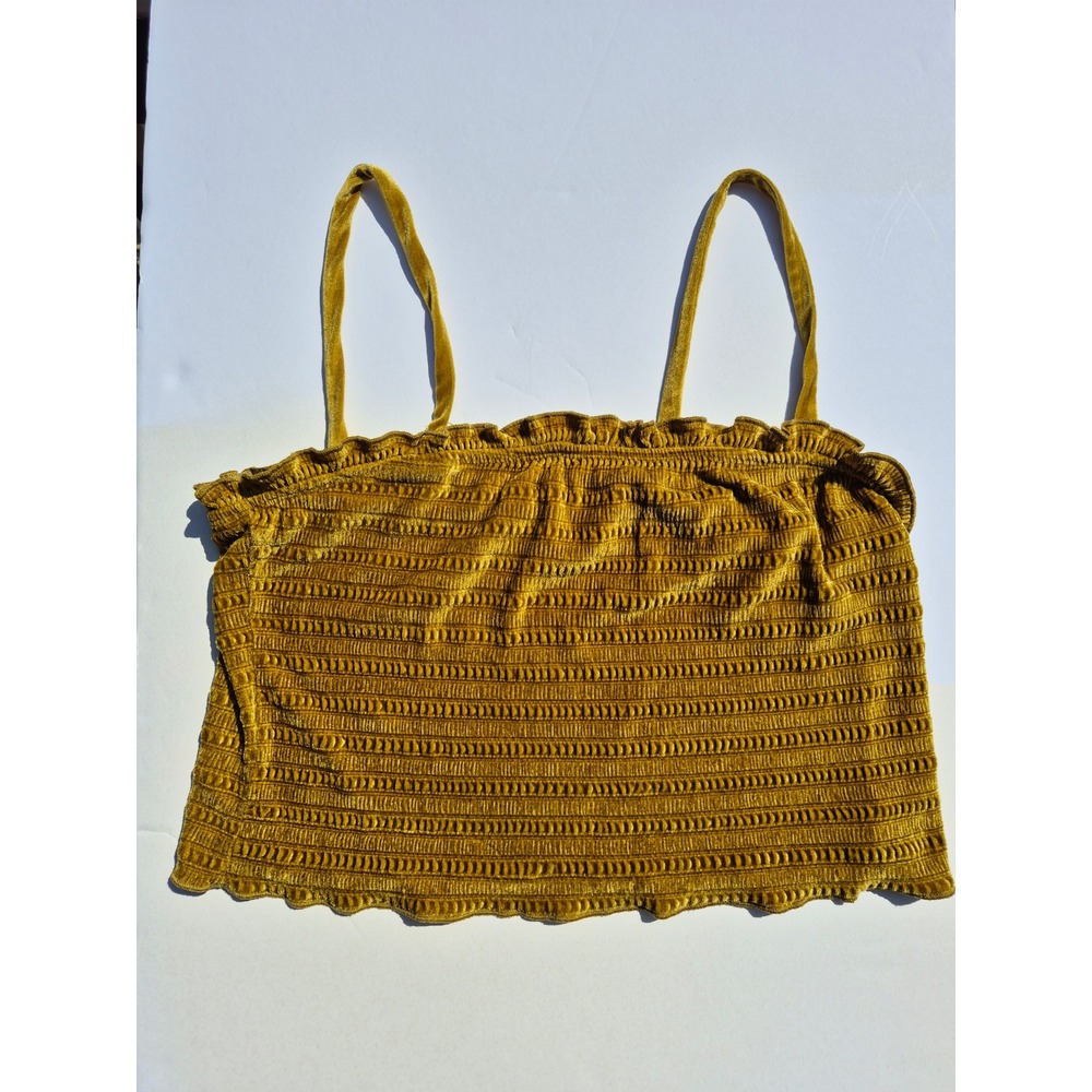 Wild Fable M Women's Smocked Velvet Cami Crop Top Mustard Boho Festival Y2K